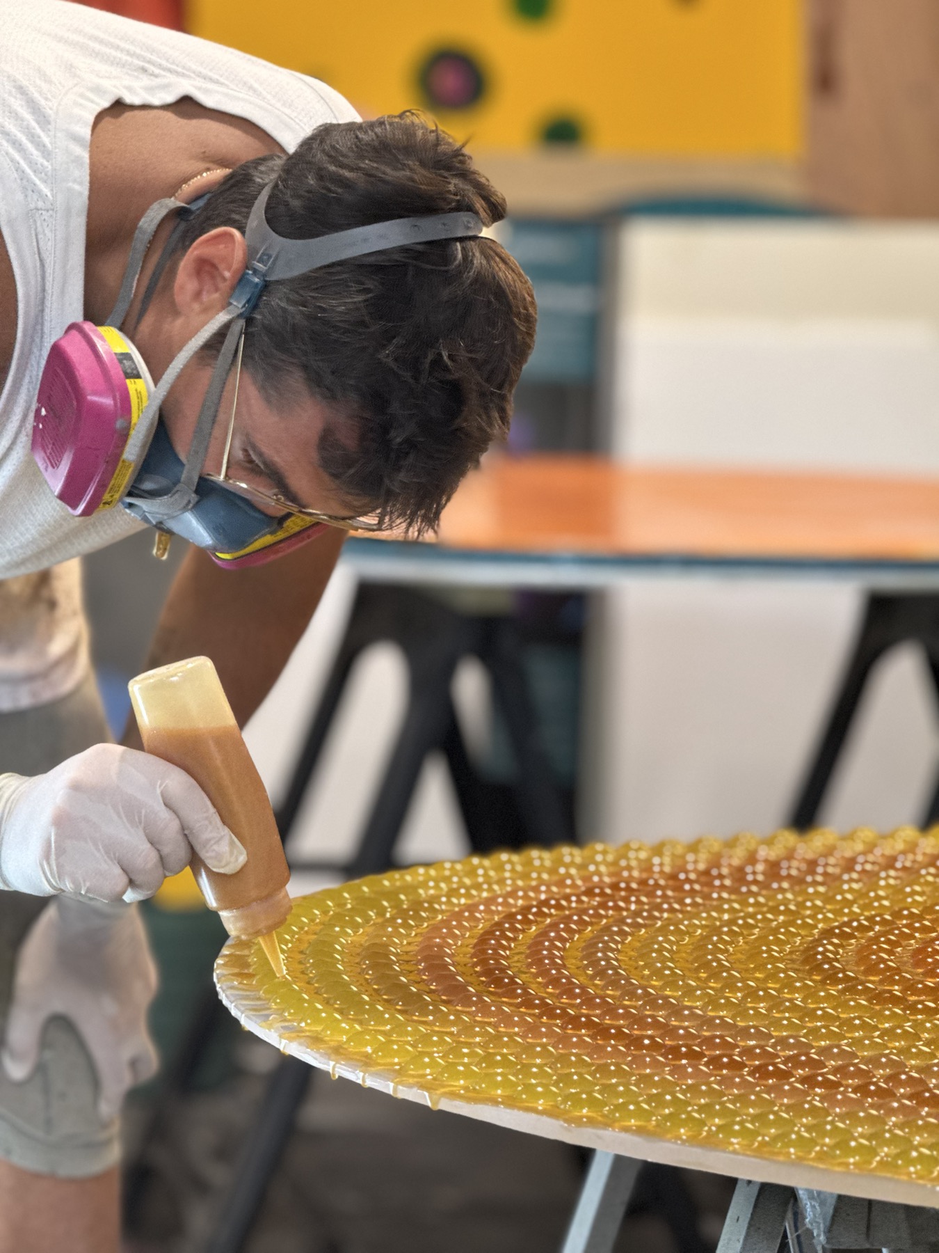 AOK resin dome process in Jeremy Kay's studio